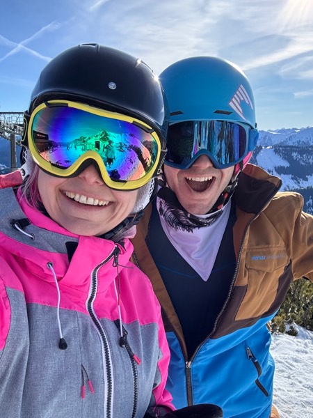 Isabell and Sven Haase skiing in the mountains