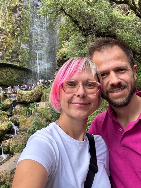 Isabell and Sven Haase at a waterfall